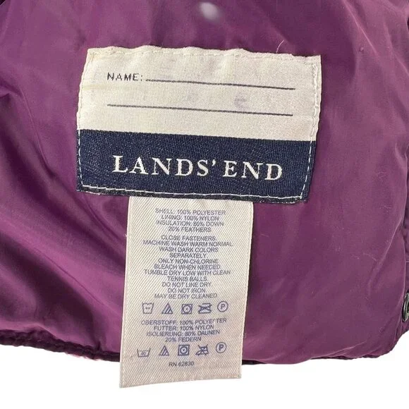 Lands End Floral Down Puffer Vest M 10-12 Bright Snap Close Pink Green Purple - Picture 6 of 14